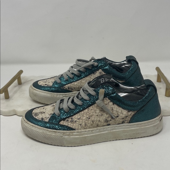 P448 Teal and White Sneakers with Glitter Accents Size 6 - Picture 4 of 11
